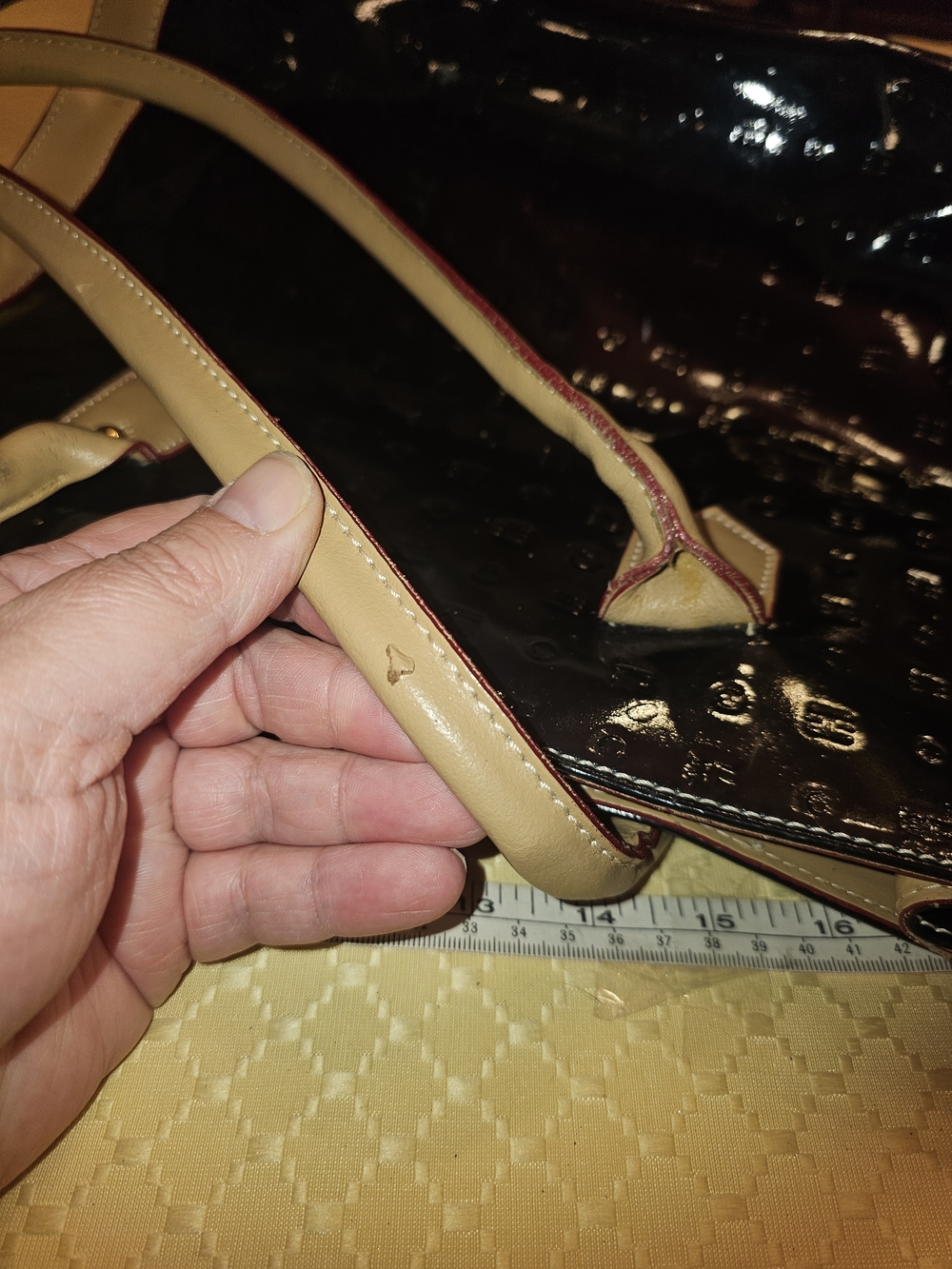 Arcadia Black Patent Tote with Cream Trim - Heavily Discounted Due To Damage - Picture 9 of 13